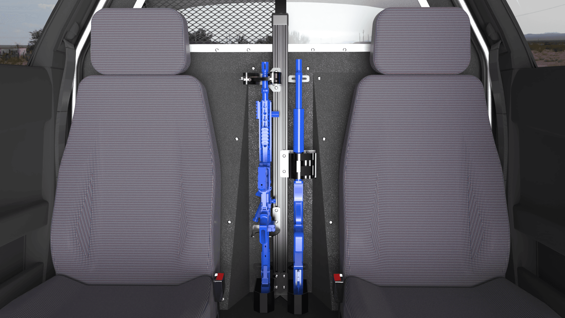 Patrol vehicle interior with a Weiser mount installed